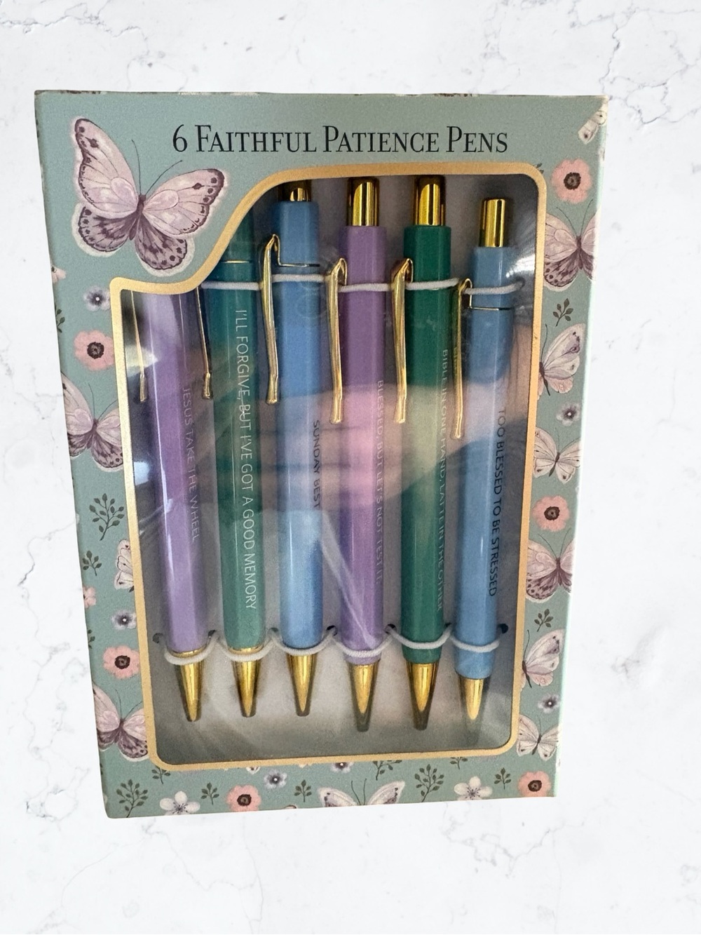 Faithful Patience Pens - Pastel Blue, Purple, Teal Set of 6 - Picture 3 of 5